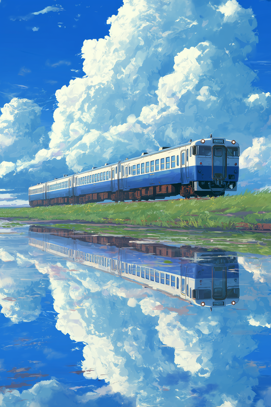 Skyline Express – Glowing Acrylic Frame of Cloud Reflections and Calm Motion