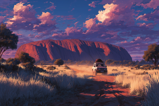 Outback Horizon – Glowing Acrylic Frame of Uluru and the Journey North