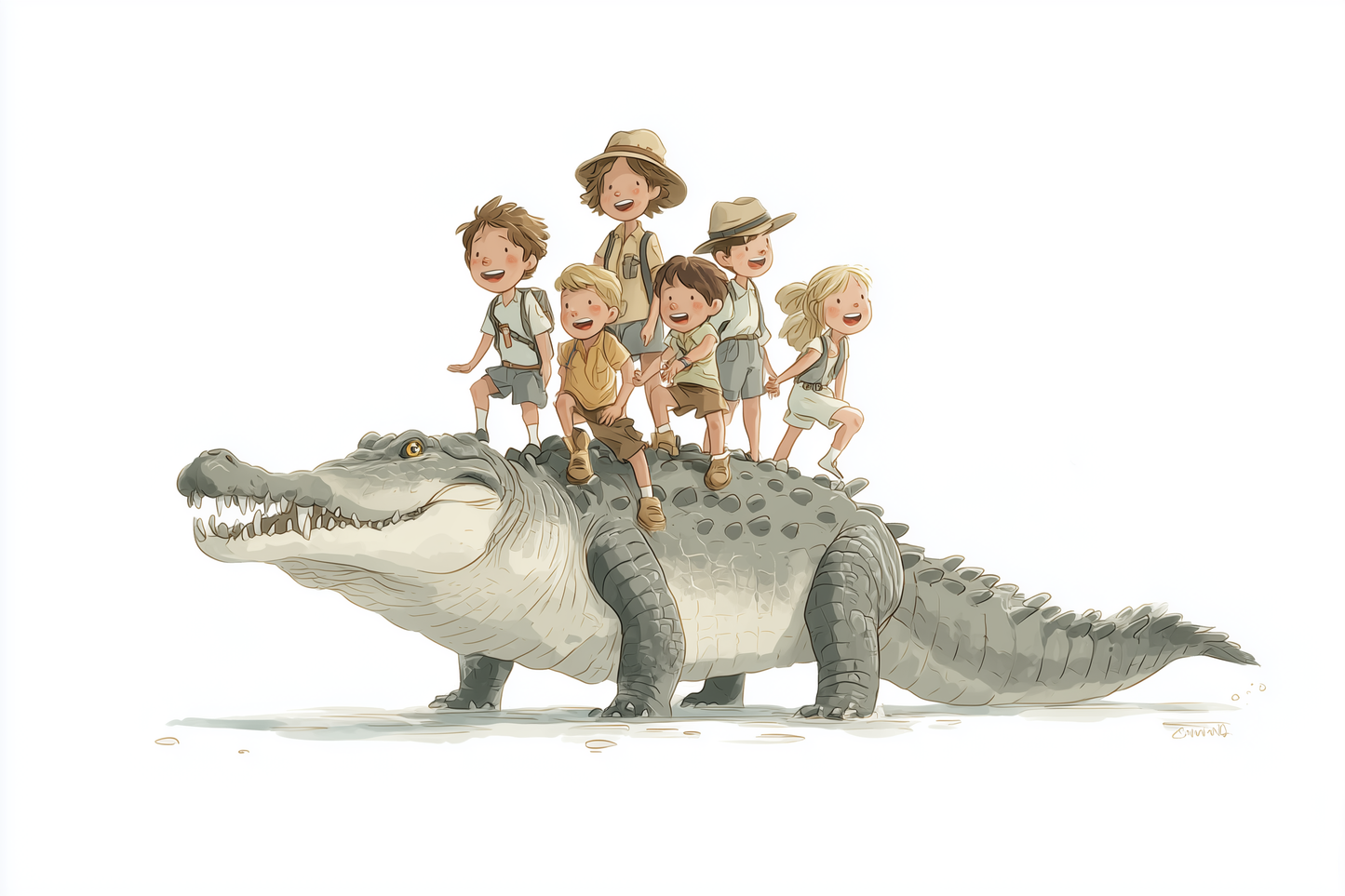 Crocodile Crew – Glowing Acrylic Frame of Aussie Kids on an Outback Adventure