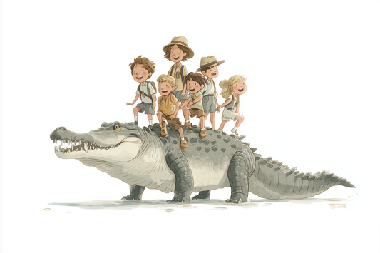 Crocodile Crew – Glowing Acrylic Frame of Aussie Kids on an Outback Adventure